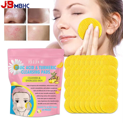 40/80/120/200PCS Turmeric Kojic Acid Exfoliating Cleansing Pads Fades Dark Spots Exfoliates Skin Pads Facial Cleaning Sponge Pad